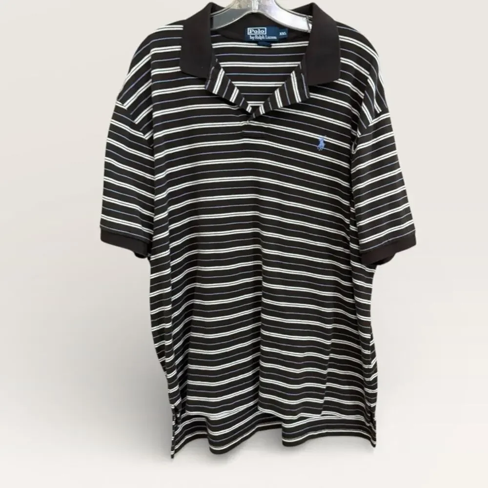 Polo Ralph Lauren Size XXL Brown Blue Striped Mens Polo Classic Preppy